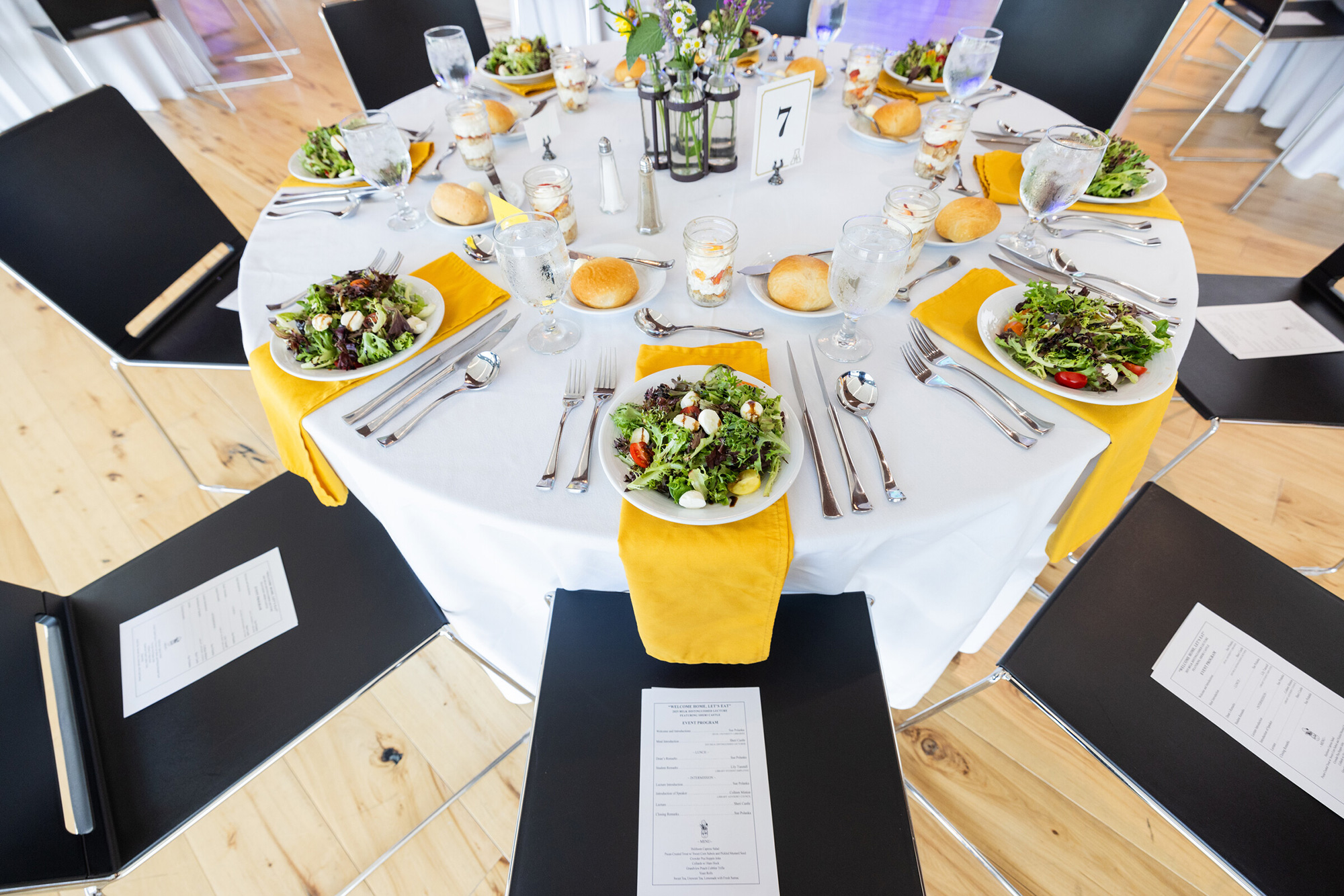 Catered table setting at Belk Distinguished Lecture
