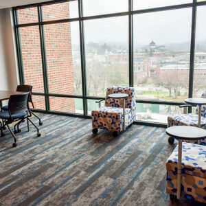 Study room with floor to ceiling windows